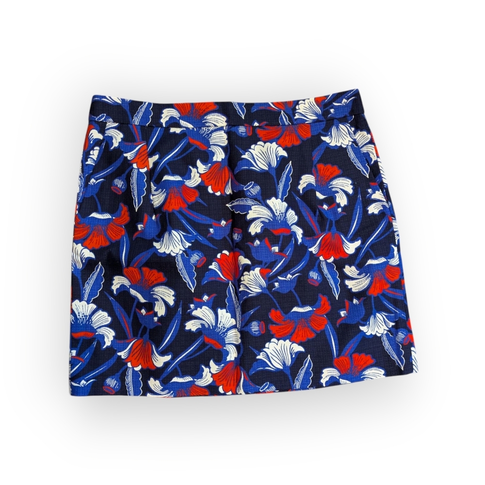 J. Crew Bright Floral Blue Red Skirt Cotton Factory Siz 10